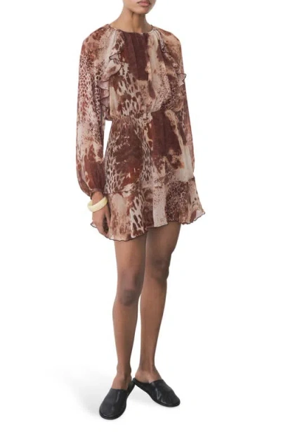 Mango Abstract Animal Print Long Sleeve Minidress