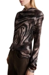 Mango Abstract Animal Print Satin Top In Brown