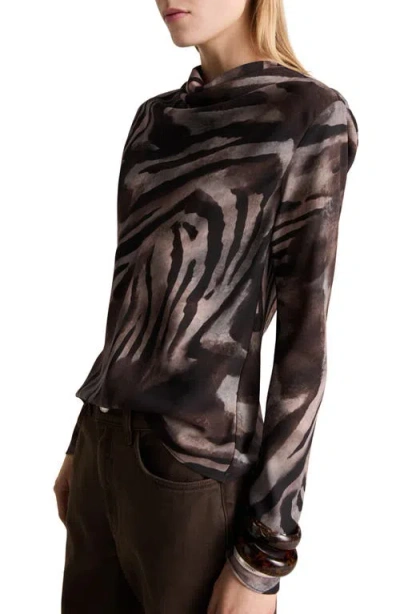 Mango Abstract Animal Print Satin Top In Brown