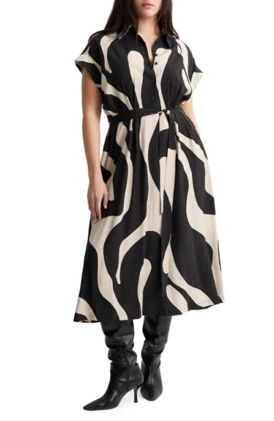 Mango Abstract Print Belted Shirtdress In Multi