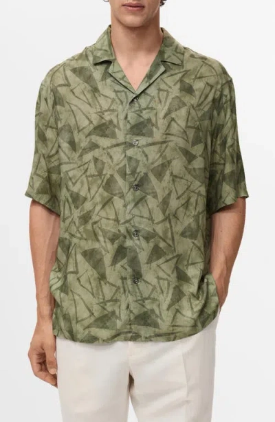 Mango Abstract Print Camp Shirt In Green