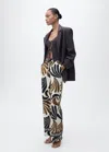 Mango Abstract Print Wideleg Pants Ecru In Écru