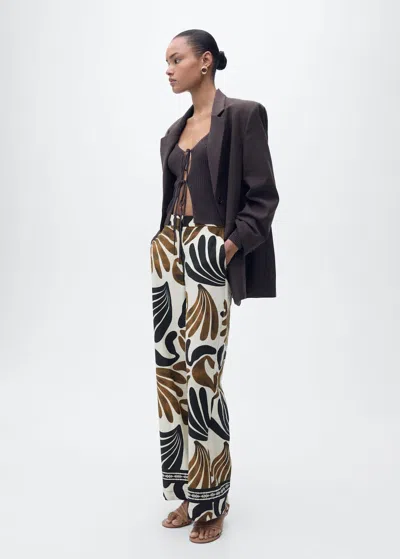Mango Abstract Print Wideleg Pants Ecru In Écru