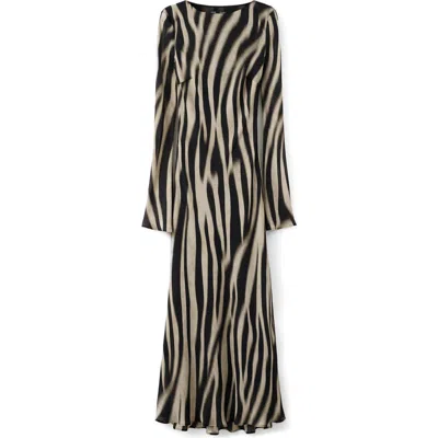 Mango Abstract Zebra Stripe Long Sleeve Dress In Black