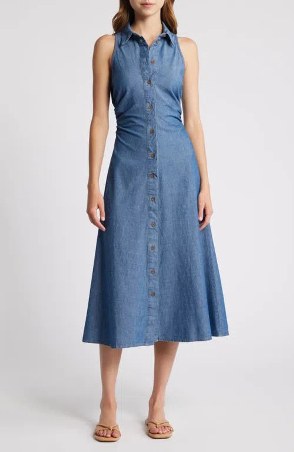 Mango Adri Sleeveless Denim Midi Shirtdress In Open Blue | ModeSens