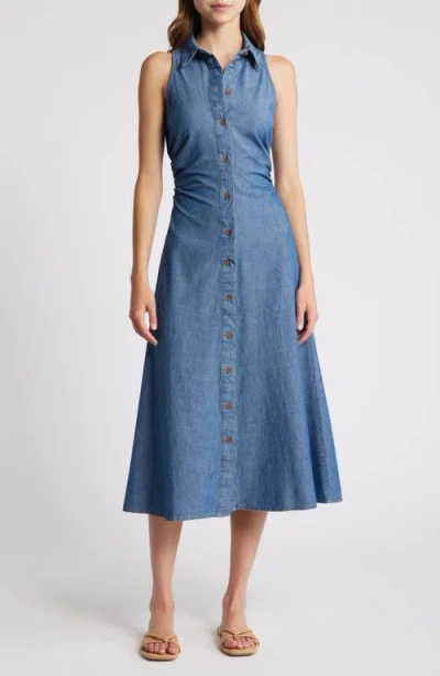 Mango Adri Sleeveless Denim Midi Shirtdress In Open Blue