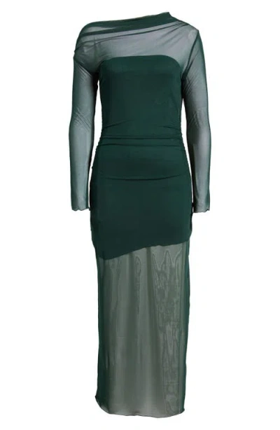 Mango Aitana Asymmetric Neck Semisheer Midi Dress In Green