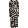 Mango Alegra Animal Stripe Long Sleeve Midi Dress In Brown