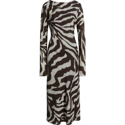 Mango Alegra Animal Stripe Long Sleeve Midi Dress In Brown