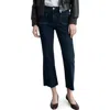 Mango Alex Raw Hem Patch Pocket Crop Flare Jeans In Dark Blue