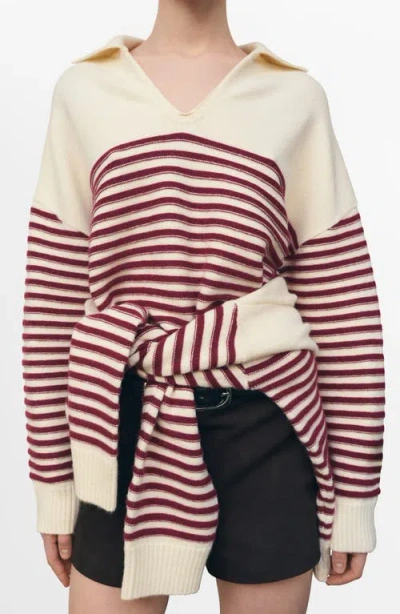 Mango Alicante Stripe Johnny Collar Sweater In Neutral