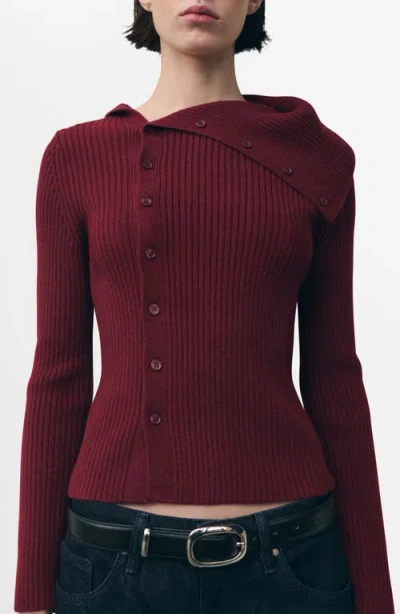 Mango Almansa Shawl Collar Cardigan In Burgundy
