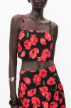 Mango Ama Floral Crop Camisole In Black