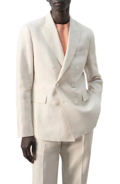 Mango Amalfi Linen Slim Fit Double Breast Blazer In White