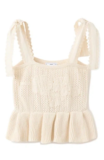 Mango Amelie Tie Shoulder Crochet Peplum Top In Pink