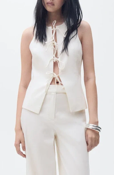Mango Ana Tie Front Sleeveless Top In Sand