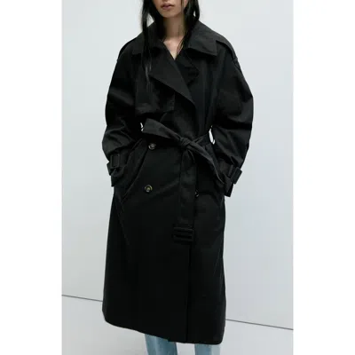 Mango Angela Belted Trench Coat In Black