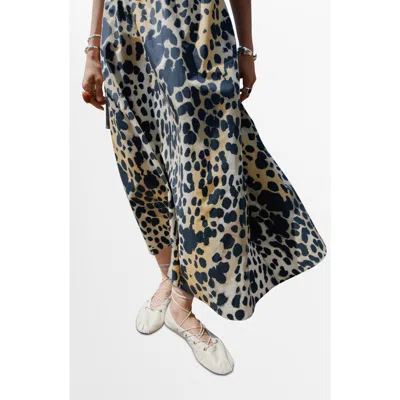 Mango Animal Print Cotton A-line Midi Skirt In Black