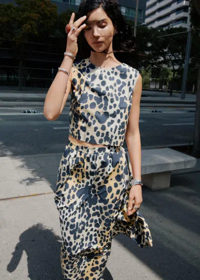 Mango Animal Print Cotton Crop Top Black