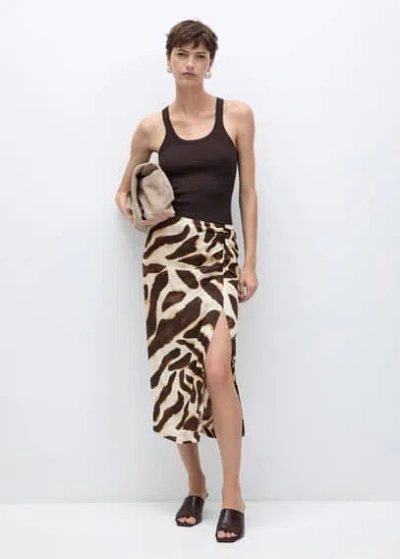 Mango Animal-print Draped Skirt Brown In Marron