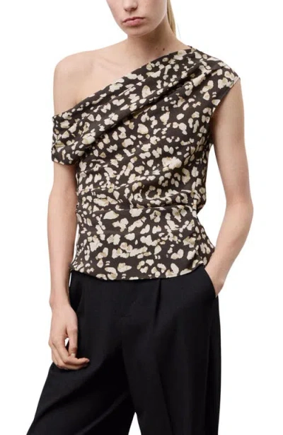 Mango Animal Print Draped Top In Multi