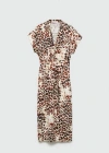 Mango Animal Print Tie Waist Midi Shirtdress In Ecru