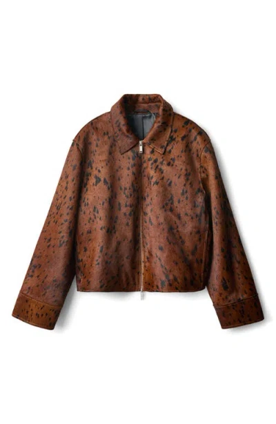 Mango Animal Print Genuine Calf Hair Jacket In Brown