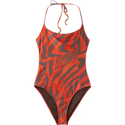 Mango Animal Print Halter One-piece Swimsuit In Multi