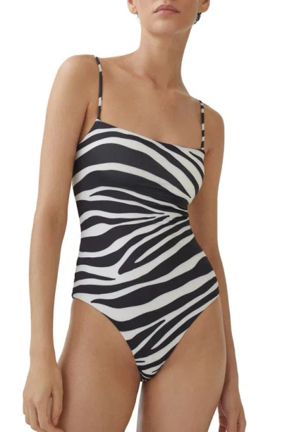 Mango Animal Print Lace-up One-piece Swimsuit In Black