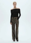 Mango Straight Snakeskin-effect Trousers Beige In Beige