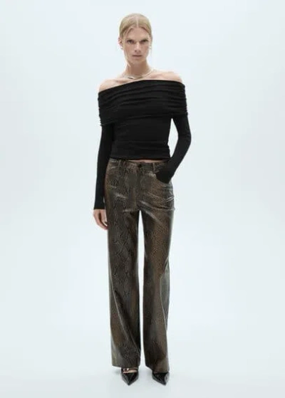 Mango Straight Snakeskin-effect Trousers Beige