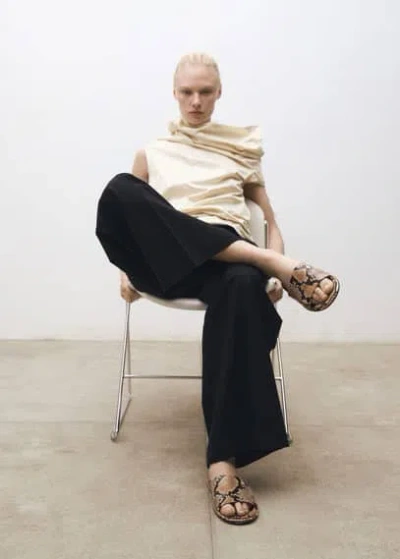 Mango Animal-print Leather Sandals Beige