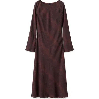 Mango Animal Print Long Sleeve Maxi Dress In Burgundy
