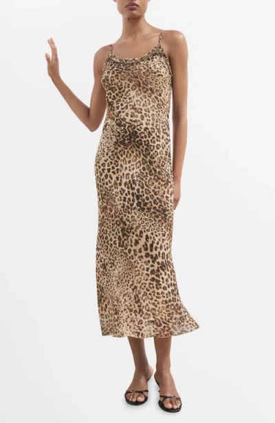 Mango Animal Print Midi Dress In Multi