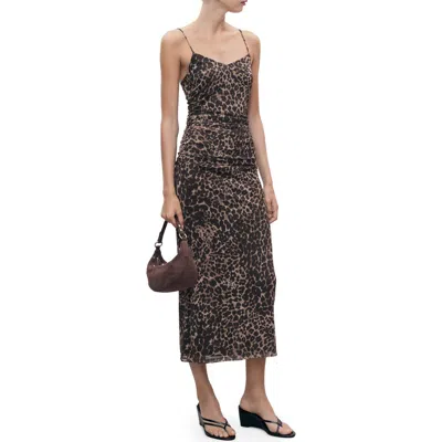 Mango Animal Print Midi Slipdress In Brown