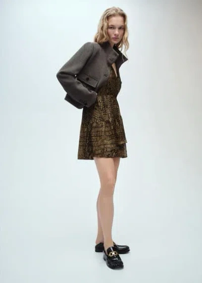 Mango Animal Print Ruffle Dress Brown
