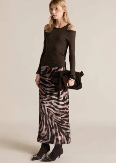 Mango Animal-print Satin Skirt Brown