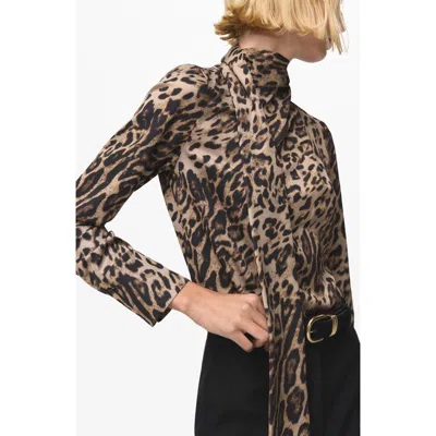 Mango Animal Print Scarf Neck Top In Multi