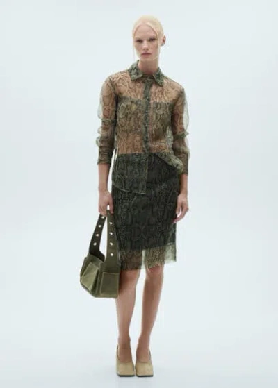 Mango Snake Organza Shirt Ecru