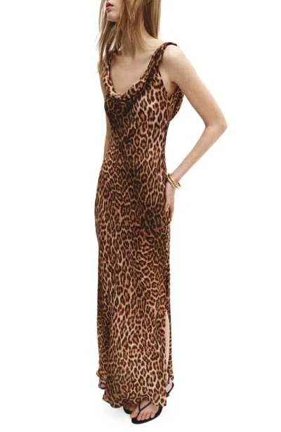 Mango Animal Print Sleeveless Maxi Dress In Brown