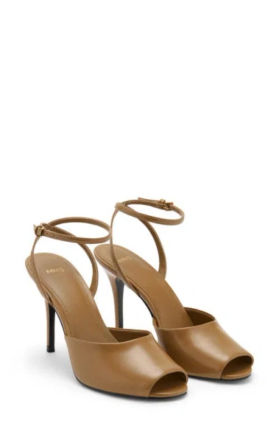 Mango Ankle Strap Peep Toe Sandal In Brown