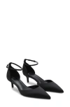 Mango Ankle Strap Pointed Toe Kitten Heel Pump In Black