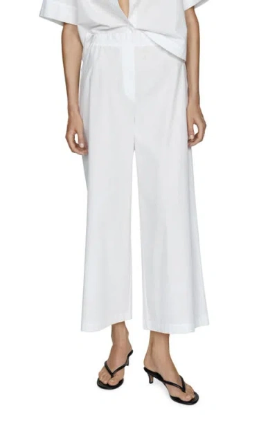 Mango Ankle Wide Leg Cotton Pants In White