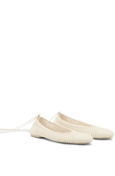 Mango Ankle Wrap Knit Ballet Flat In White