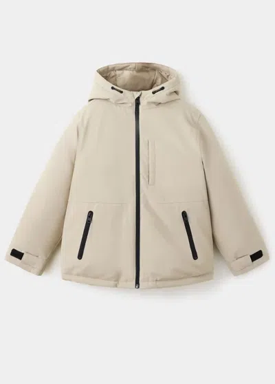 Mango Kids' Anorak À Capuche Liserés Contrastants In Écru