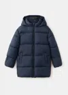 Mango Anorak Long Matelassé Capuche In Blue