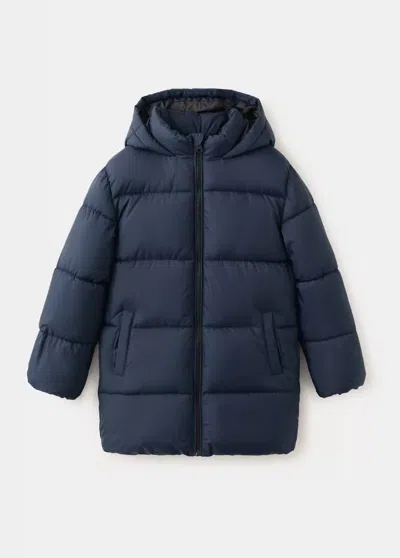 Mango Kids' Anorak Long Matelassé Capuche In Blue