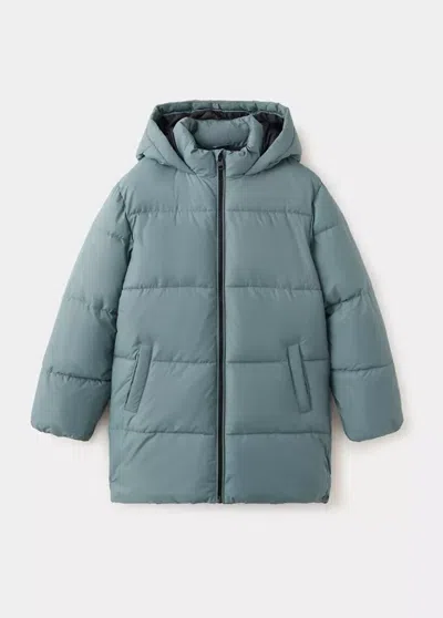 Mango Kids' Anorak Long Matelassé Capuche In Bleu Pétrole