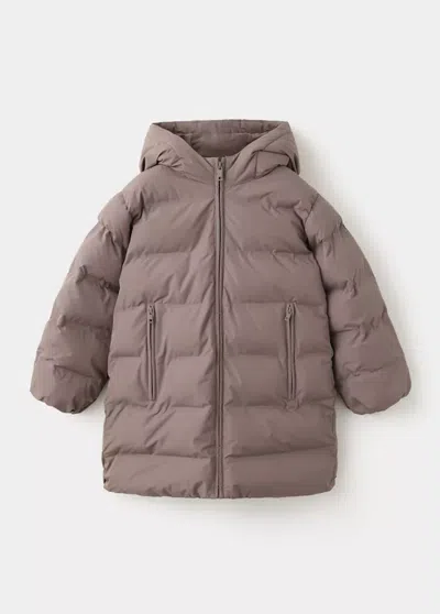 Mango Kids' Anorak Long Matelassé Capuche In Gray