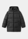 Mango Anorak Long Matelassé Capuche In Gray